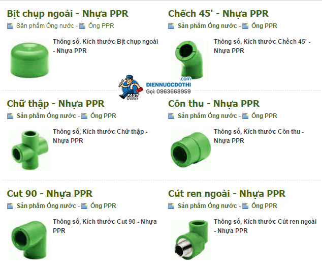 Tổng hợp các phụ kiện ống nước PPR Tổng hợp các phụ kiện ống nước PPR
