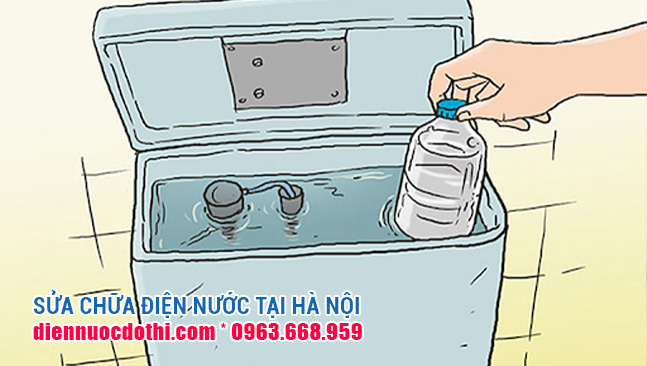 Sử dụng chai nhựa đặt vào ngăn chứa nước xả toilet Sử dụng chai nhựa đặt vào ngăn chứa nước xả toilet