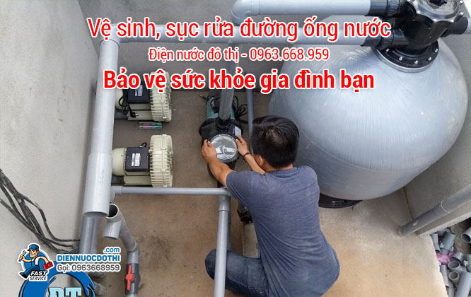 Vệ sinh, sục rửa đường ống nước tại Ba Đình